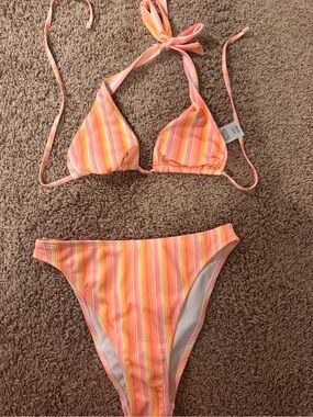 Target Pink and Orange Striped Bikini Two-Piece